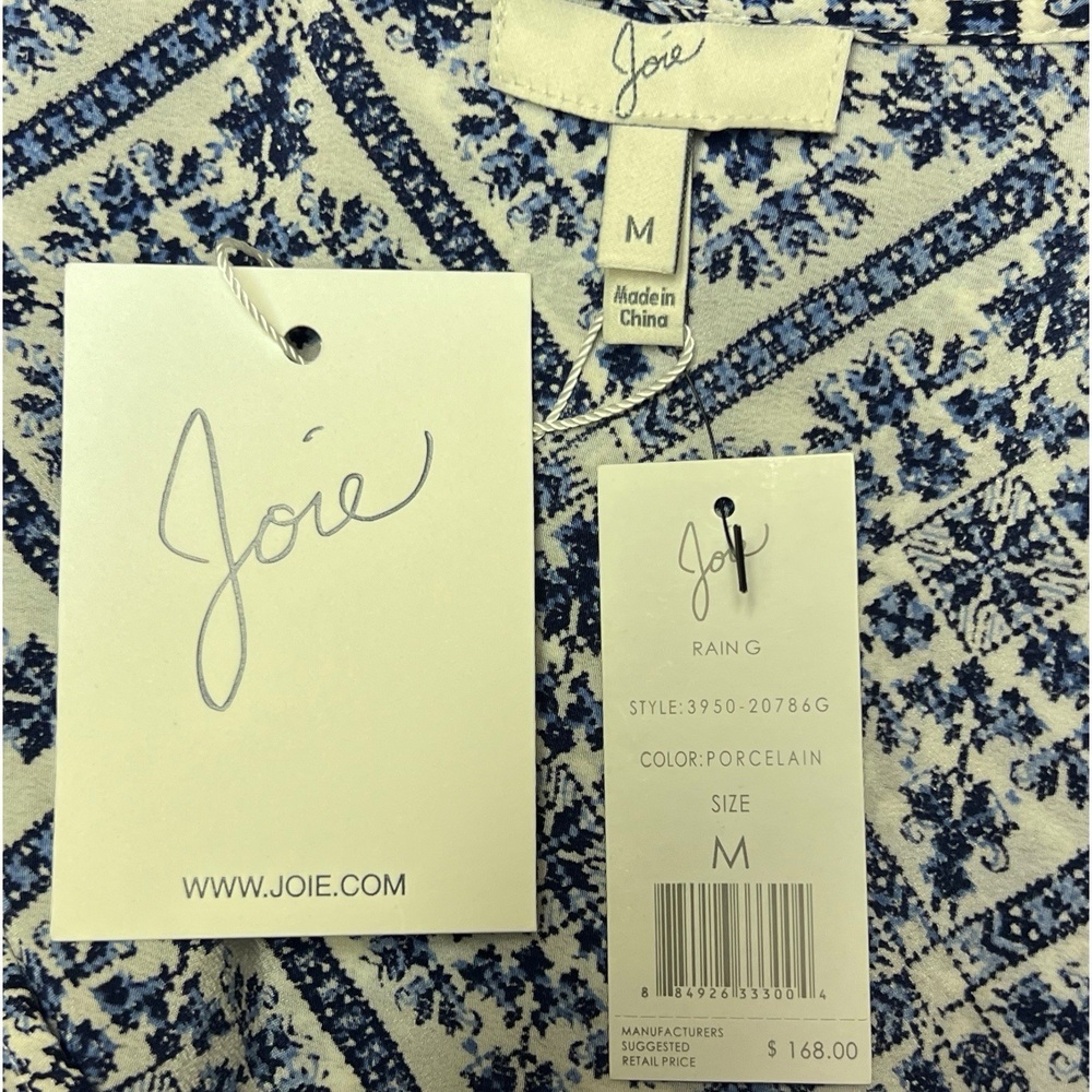 Josie Tank Top Size M Silk  Porcelain Blue White Geometric Hi-Lo Luxe Resort NEW - Picture 5 of 8